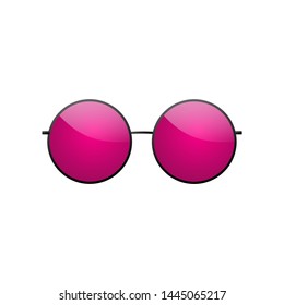 Sunglasses round icon. Pink sun glasses isolated white background. Fashion pink vintage graphic style. Female modern optical beach accessory. Eye summer protection. Eyesight symbol Vector illustration