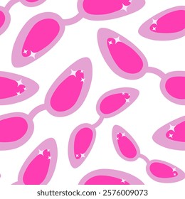 Sunglasses seamless pattern. 50s Stylish retro seamless repeating pattern of pink cateye. Funny Hand Drawn Beach Party Vector Pattern Isolated on white Background. Simple Style Summer EPS 10