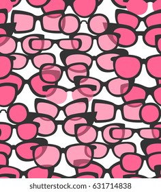 Sunglasses seamless, pink color glasses pattern, vector illustration, different type of glasses