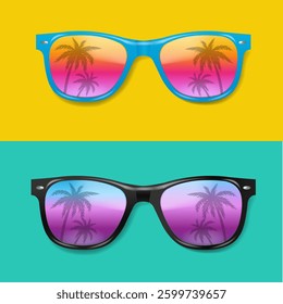 Sunglasses Set With Bright Poster With Gradient Mesh, Vector Illustration