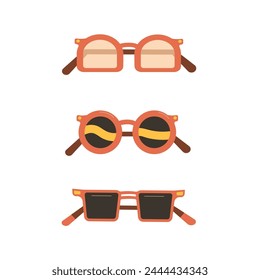 Sunglasses set isolated on white background. summer eye accessories Vector flat illustration.