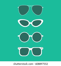 Sunglasses set on the green background. Vector illustration