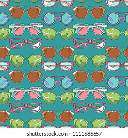 Sunglasses. Set. Seamless vector pattern (background).