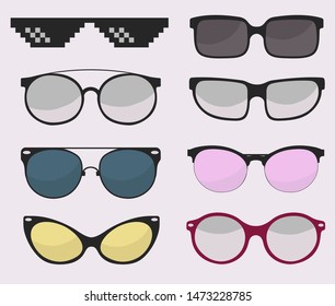 Sunglasses set, Summer eyewear sun protection sunglass. vector