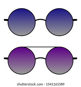Sunglasses set. Trendy sunglasses colors. Summer eyeglasses. Fashion collection. Summer vacation item. Sunglasses for tropical trip. Glasses with gradient colored glass. Vector illustration.
