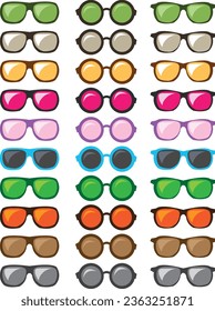 Sunglasses set vector art illustration.