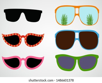 Sunglasses set-Colorful. Red, blue, black, pink, brown, green. VECTOR illustration