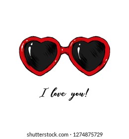 Sunglasses in the shape of a heart. Vector illustration for postcard or poster, print for clothes. Celebration. Valentine's Day, love.