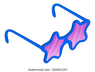 Sunglasses in the shape of a star .Isometric image of glasses in the shape of stars on a white background .Vector illustration.