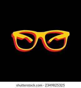 Sunglasses sign illustration. 3D Extruded Yellow Icon with Red Sides a Black background. Illustration.