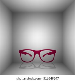 Sunglasses sign illustration. Bordo icon with shadow in the room.