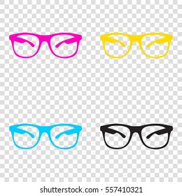 Sunglasses sign illustration. CMYK icons on transparent background. Cyan, magenta, yellow, key, black.