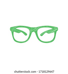 Sunglasses sign illustration. Green scribble Icon with solid contour on white background. Illustration.