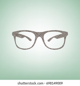 Sunglasses sign illustration. Vector. Brown flax icon on green background with light spot at the center.