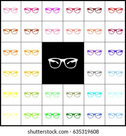 Sunglasses sign illustration. Vector. Felt-pen 33 colorful icons at white and black backgrounds. Colorfull.