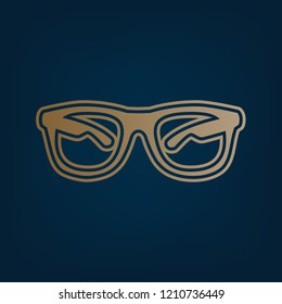Sunglasses sign illustration. Vector. Golden icon and border at dark cyan background.