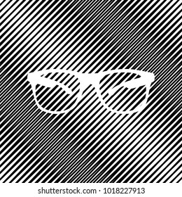 Sunglasses sign illustration. Vector. Icon. Hole in moire background.