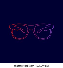 Sunglasses sign illustration. Vector. Line icon with gradient from red to violet colors on dark blue background.