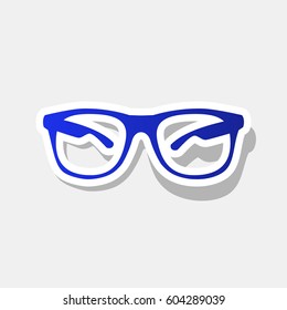 Sunglasses sign illustration. Vector. New year bluish icon with outside stroke and gray shadow on light gray background.