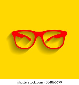 Sunglasses sign illustration. Vector. Red icon with soft shadow on golden background.