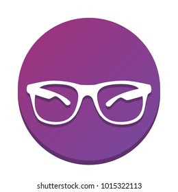 Sunglasses sign illustration. Vector. White icon with flat shadow on purpureus circle at white background. Isolated.