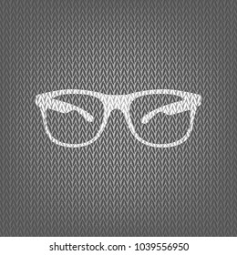 Sunglasses sign illustration. Vector. White knitted icon on gray knitted background. Isolated.