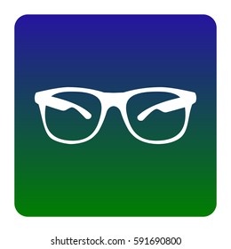 Sunglasses sign illustration. Vector. White icon at green-blue gradient square with rounded corners on white background. Isolated.