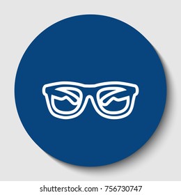 Sunglasses sign illustration. Vector. White contour icon in dark cerulean circle at white background. Isolated.
