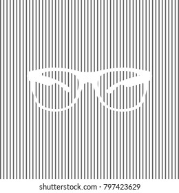 Sunglasses sign illustration. Vector. White icon on grayish striped background. Optical illusion.