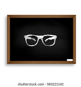 Sunglasses sign illustration. White chalk icon on black school b