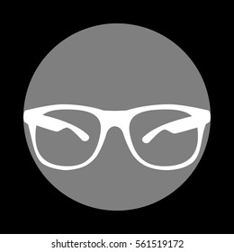 Sunglasses sign illustration. White icon in gray circle at black background. Circumscribed circle. Circumcircle.