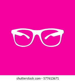 Sunglasses sign illustration. White icon at magenta background.