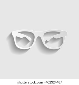 Sunglasses sign. Paper style icon with shadow on gray