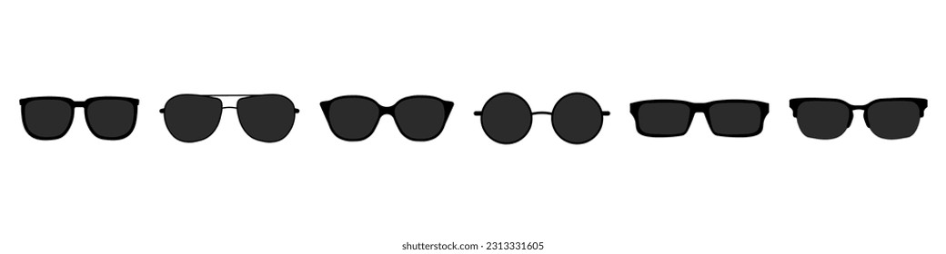 Sunglasses silhouette icon set black colour