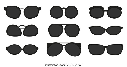 Sunglasses silhouette vector. Frame for sunglasses. Vision-correcting spectacle frame, optical lens frame for nearsightedness and farsightedness. Computer and fashion glasses for men and women.