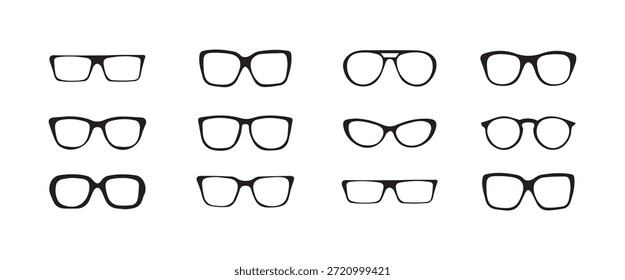 Sunglasses silhouette vector set modern and vintage eyewear designs on white background.
