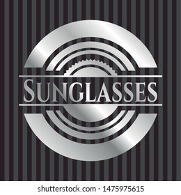 Sunglasses silver badge. Vector Illustration. Mosaic.