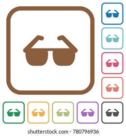 Sunglasses simple icons in color rounded square frames on white background