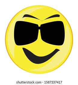 A sunglasses smile face button isolated on a white background