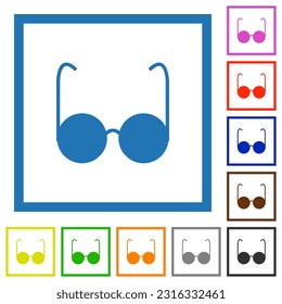 Sunglasses solid flat color icons in square frames on white background