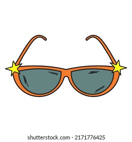 Sunglasses with stars. Beach party element. Hand drawn vector illustration.