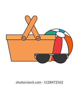 sunglasses summer with balloon beach and basket