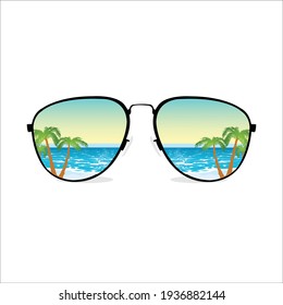 Sunglasses With Summer Beach Vector Illustration