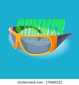 sunglasses with summer sign and reflection