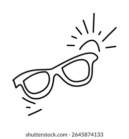 Sunglasses with Sunburst Design, Bold Outline Style Illustration