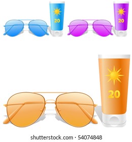 Sunglasses and sunscreen - vector illustration