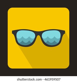 Sunglasses for surfing icon in flat style with long shadow. Accessory symbol