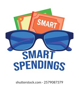 Sunglasses with text smart spendings, flat sticker 