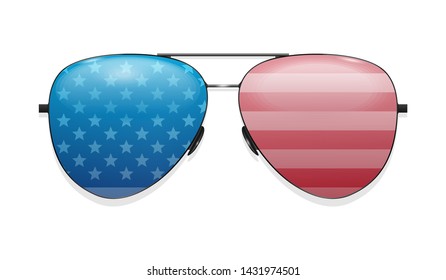 Sunglasses that reflect the US flag. Vector illustration