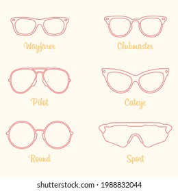 Sunglasses Thin Line Vector Set. Sunglass In Linear Style Outline.